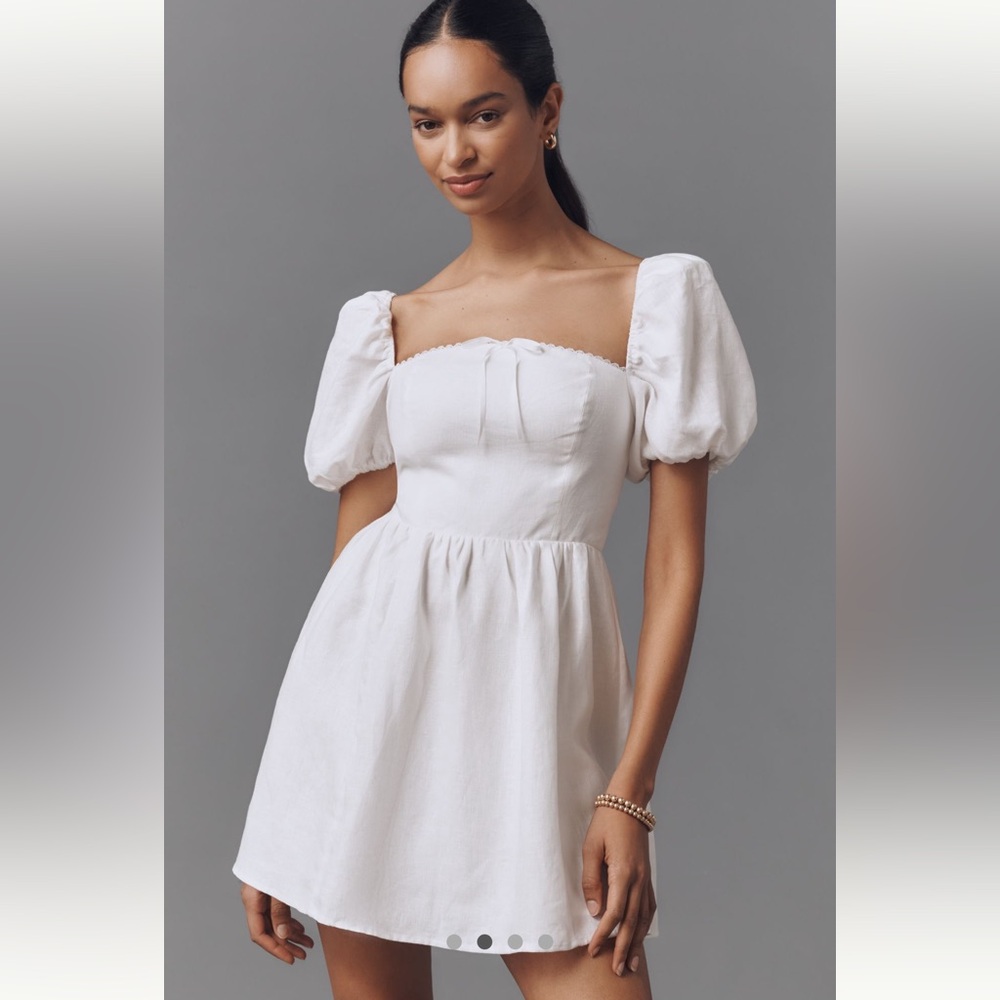 NWT Reformation Malvina White Linen Puff Sleeve Mini Dress Anthropologie size 8 - Picture 2 of 4